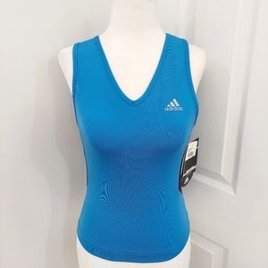 NWT Adidas Blue Top with Black Stripes